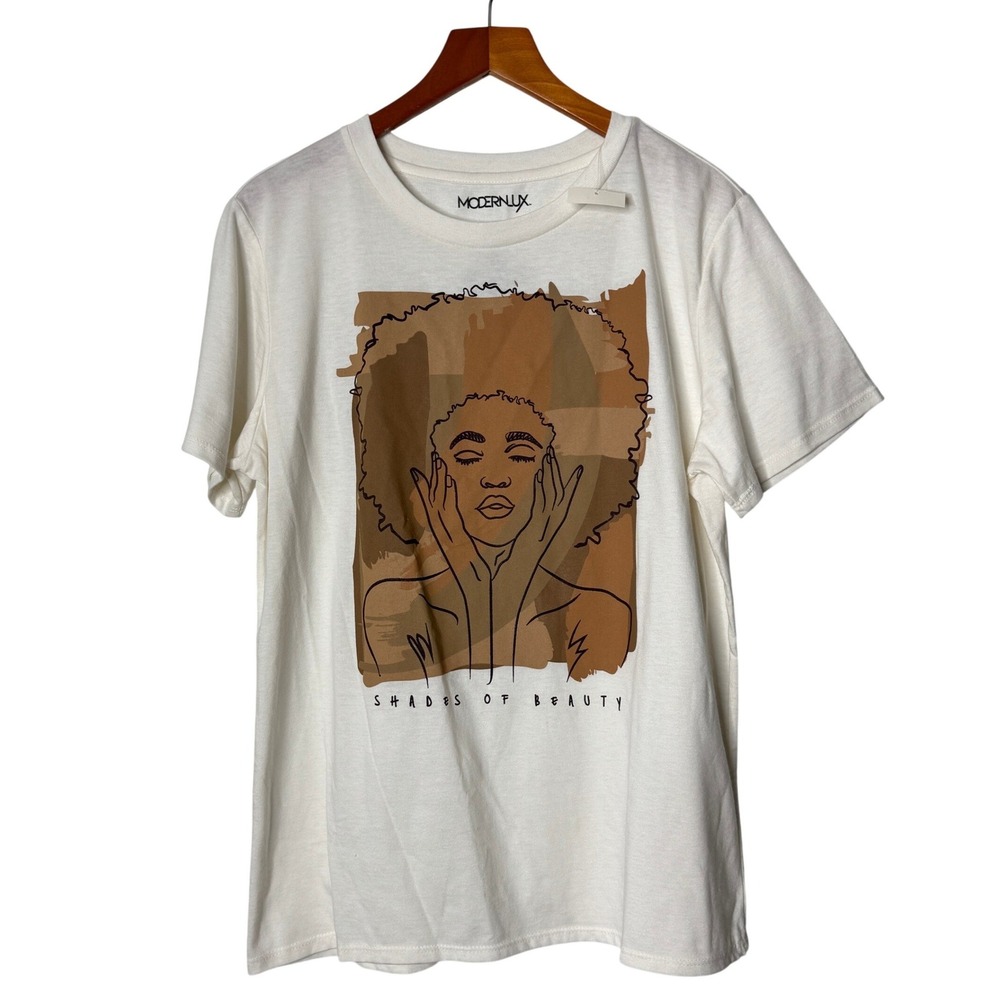 Modern Lux Shades of Beauty Graphic T-Shirt Cream Women Large‎ Short Sleeve NEW